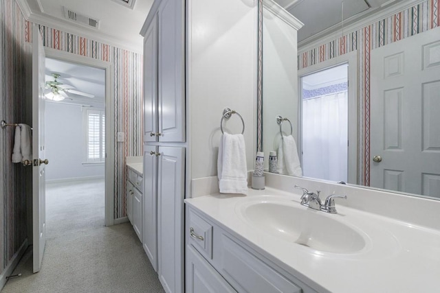 4310 Granby Way, Marietta, GA 30062 - full bath with wallpapered walls, vanity, and ceiling fan