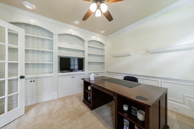 4310 Granby Way, Marietta, GA 30062 - office space with light colored carpet, a ceiling fan, ornamental molding, a decorative wall, and wainscoting