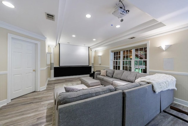 4310 Granby Way, Marietta, GA 30062 - living area with ornamental molding, light wood-style floors, a wainscoted wall, and recessed lighting