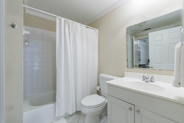 4310 Granby Way, Marietta, GA 30062 - bathroom featuring ornamental molding, vanity, shower / bath combo with shower curtain, and tile patterned floors