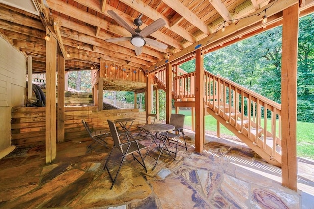 4310 Granby Way, Marietta, GA 30062 - wooden terrace featuring stairs, a patio area, and a ceiling fan