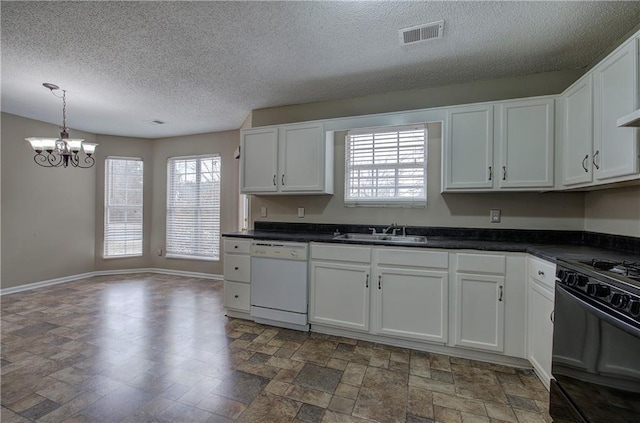 kitchen featuring white cabinetry, sink, dishwasher, and black gas range oven