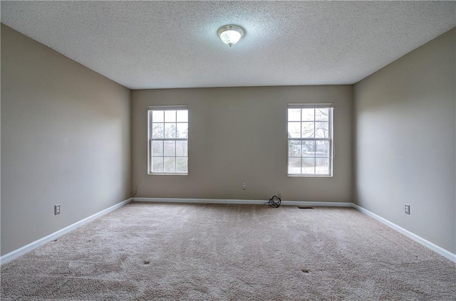 carpeted empty room featuring plenty of natural light and a textured ceiling