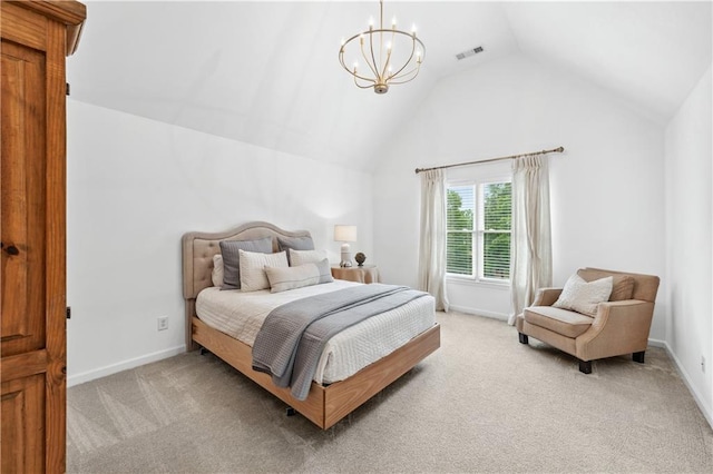 7025 Windsor Hill Psge, Suwanee, GA 30024 - bedroom with light carpet, a chandelier, and lofted ceiling