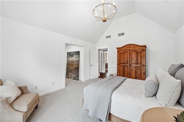 7025 Windsor Hill Psge, Suwanee, GA 30024 - carpeted bedroom featuring a chandelier and high vaulted ceiling