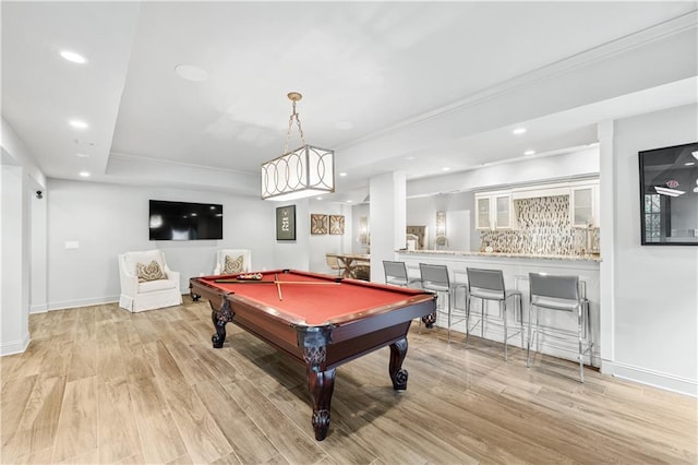 7025 Windsor Hill Psge, Suwanee, GA 30024 - recreation room featuring wood finished floors, billiards table, recessed lighting, and a raised ceiling