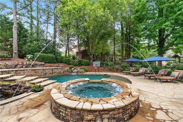 7025 Windsor Hill Psge, Suwanee, GA 30024 - view of pool featuring a patio area and a pool with connected hot tub