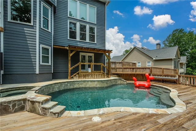 2637 Morningside Trl NW, Kennesaw, GA 30144 - swimming pool featuring a deck, an in-ground hot tub, and french doors