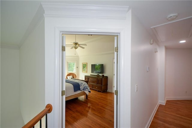 2637 Morningside Trl NW, Kennesaw, GA 30144 - bedroom with attic access, wood finished floors, ornamental molding, and baseboards
