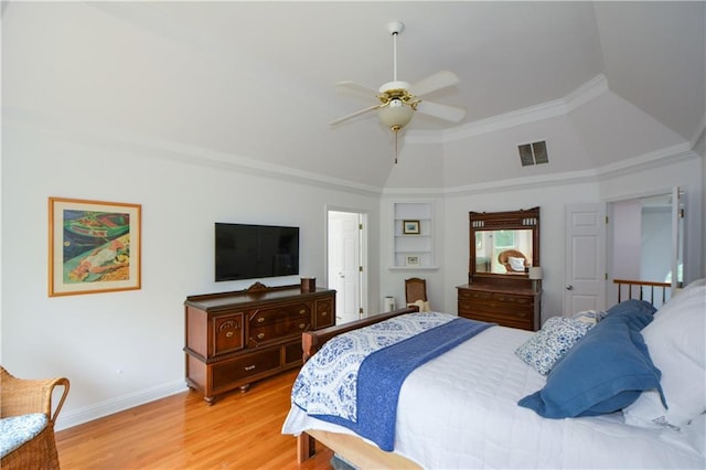 2637 Morningside Trl NW, Kennesaw, GA 30144 - bedroom with light wood finished floors, baseboards, a ceiling fan, crown molding, and high vaulted ceiling