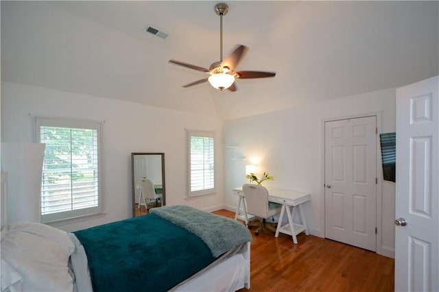 2637 Morningside Trl NW, Kennesaw, GA 30144 - bedroom with vaulted ceiling, light wood-style floors, a ceiling fan, and baseboards