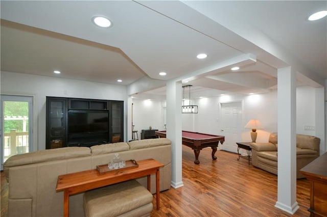 2637 Morningside Trl NW, Kennesaw, GA 30144 - living area featuring wood finished floors, pool table, and recessed lighting