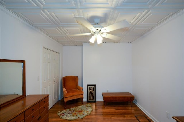 2637 Morningside Trl NW, Kennesaw, GA 30144 - sitting room featuring wood finished floors, an ornate ceiling, a ceiling fan, and baseboards