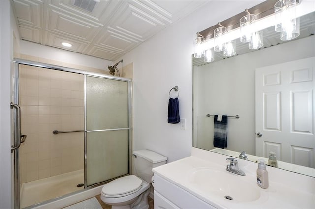 2637 Morningside Trl NW, Kennesaw, GA 30144 - full bathroom with a stall shower, toilet, vanity, and recessed lighting