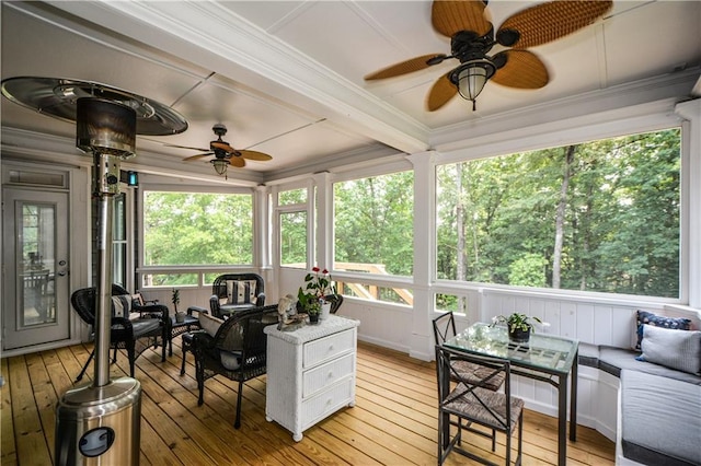 2637 Morningside Trl NW, Kennesaw, GA 30144 - sunroom / solarium with a deck, hardwood / wood-style floors, ornamental molding, and beamed ceiling