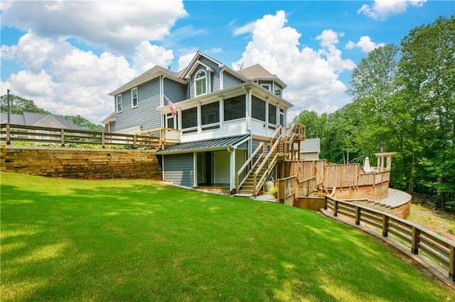 2637 Morningside Trl NW, Kennesaw, GA 30144 - rear view of house featuring a sunroom, stairway, and a deck