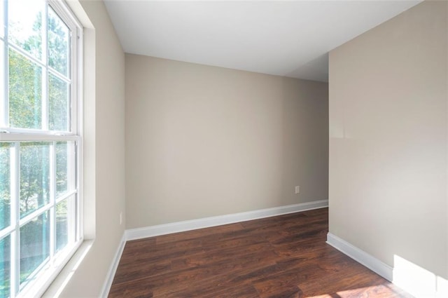 unfurnished room with dark wood-type flooring