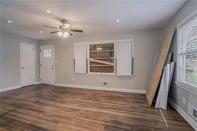 941 Reed Ave, Atlanta, GA 30344 - entryway with ceiling fan, dark wood-style flooring, baseboards, and recessed lighting