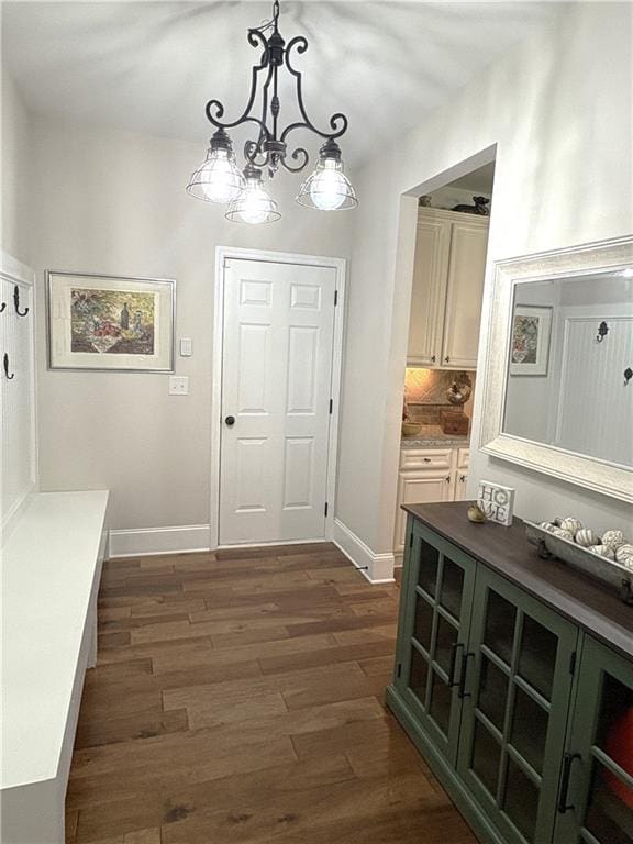 4745 Belcrest Way, Cumming, GA 30040 - mudroom featuring dark wood-style flooring and a chandelier