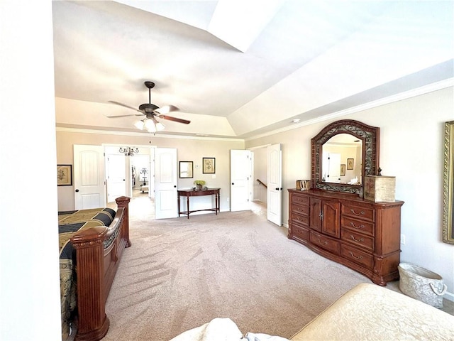 4745 Belcrest Way, Cumming, GA 30040 - living room with carpet floors, a ceiling fan, ornamental molding, and vaulted ceiling