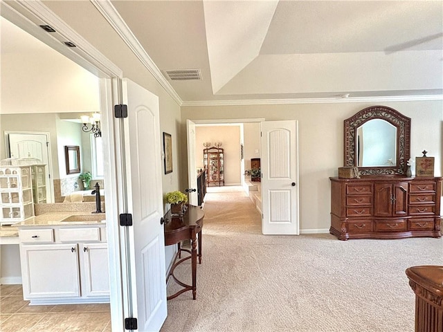 4745 Belcrest Way, Cumming, GA 30040 - bedroom with a chandelier, light colored carpet, crown molding, and a raised ceiling