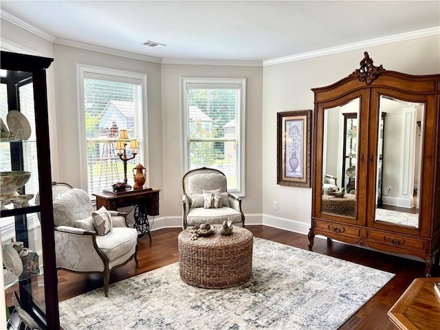 4745 Belcrest Way, Cumming, GA 30040 - sitting room with ornamental molding and dark wood-style floors