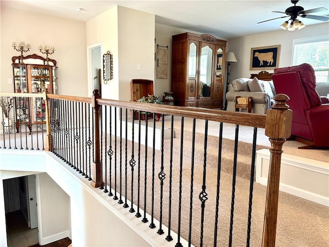 4745 Belcrest Way, Cumming, GA 30040 - stairway with a ceiling fan and carpet floors