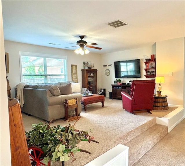 4745 Belcrest Way, Cumming, GA 30040 - living area with light colored carpet and a ceiling fan