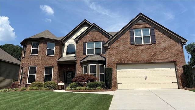 4745 Belcrest Way, Cumming, GA 30040 - view of front of house with a garage, brick siding, driveway, and a front yard