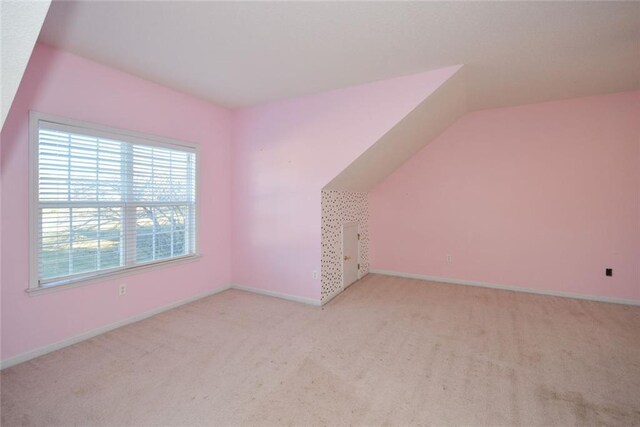 additional living space featuring light carpet and lofted ceiling