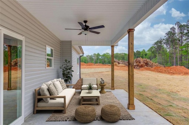 view of patio / terrace featuring outdoor lounge area and a ceiling fan