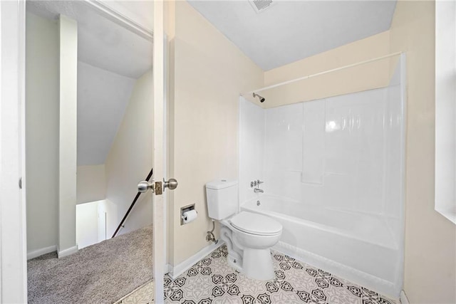 full bathroom with baseboards, shower / tub combination, toilet, and tile patterned floors