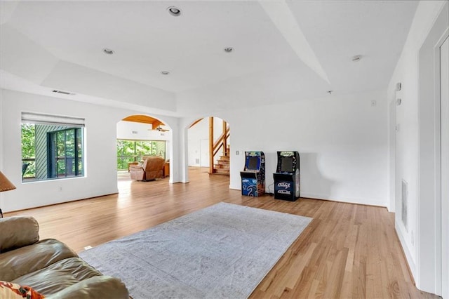 living room with light hardwood / wood-style floors