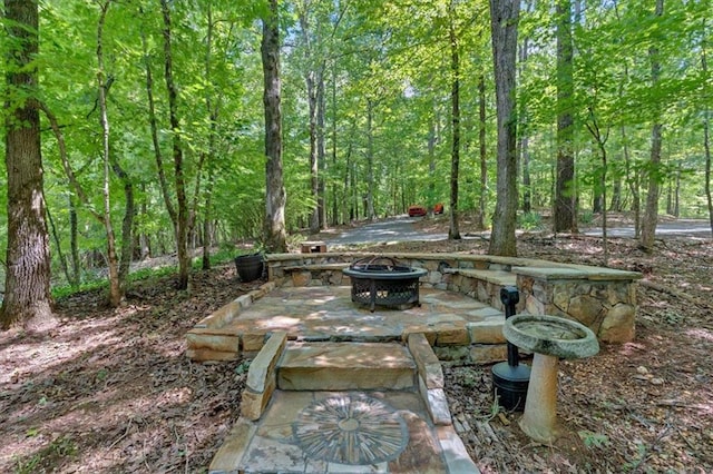 view of yard featuring a fire pit