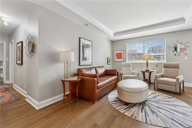 215 Piedmont Ave NE Unit 506, Atlanta, GA 30308 - living area featuring baseboards, a raised ceiling, and wood finished floors