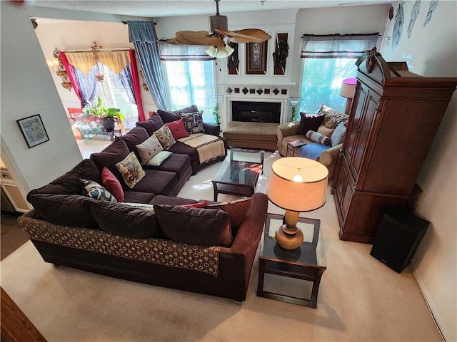 living room with ceiling fan