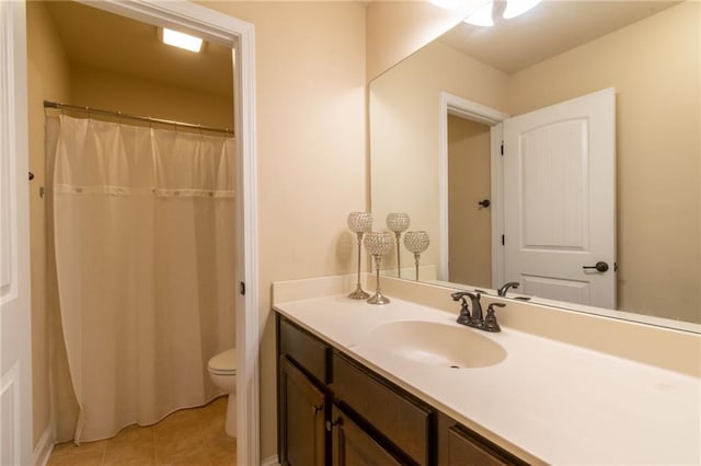 12275 Styron Dr, Hampton, GA 30228 - full bath with vanity, toilet, tile patterned floors, and a shower with shower curtain