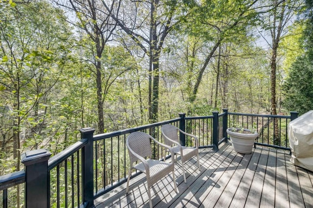 803 Night Fire Dr, Dawsonville, GA 30534 - wooden terrace featuring a view of trees