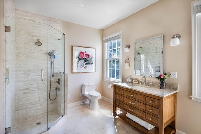 803 Night Fire Dr, Dawsonville, GA 30534 - full bathroom featuring baseboards, a shower stall, toilet, and vanity