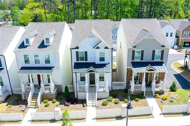 458 Bishop Ln, Woodstock, GA 30188 - view of front of property with a porch, a standing seam roof, a residential view, and stone siding