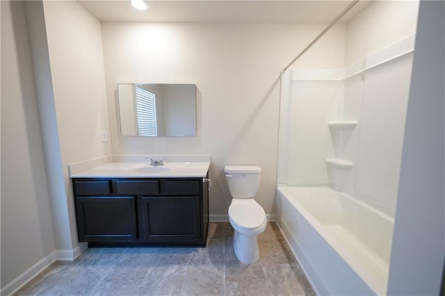458 Bishop Ln, Woodstock, GA 30188 - bathroom with toilet, vanity, shower / washtub combination, and baseboards