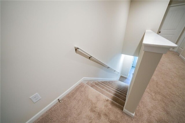 458 Bishop Ln, Woodstock, GA 30188 - staircase featuring carpet and baseboards