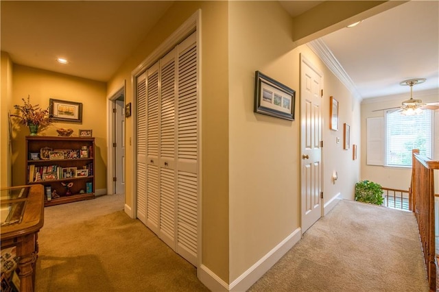 3833 Savannah Sq E, Atlanta, GA 30340 - corridor with carpet, ornamental molding, baseboards, and recessed lighting