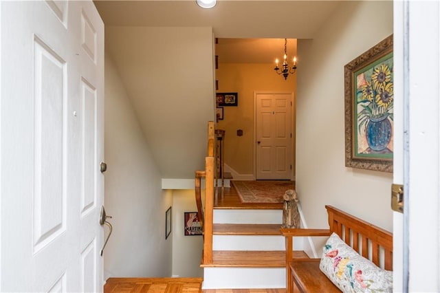 3833 Savannah Sq E, Atlanta, GA 30340 - staircase with a chandelier
