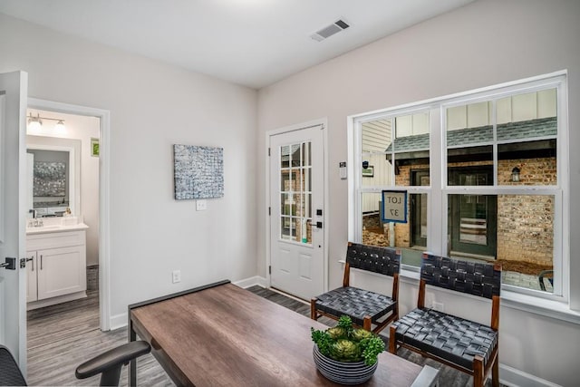 interior space with light hardwood / wood-style floors