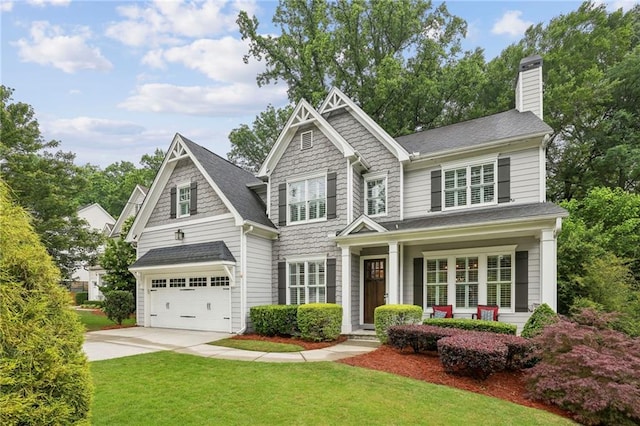 2585 Drew Valley Rd NE, Brookhaven, GA 30319 - view of front facade featuring a front yard, a chimney, a porch, and driveway