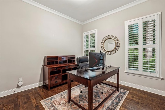 2585 Drew Valley Rd NE, Brookhaven, GA 30319 - office space featuring crown molding, baseboards, and wood finished floors
