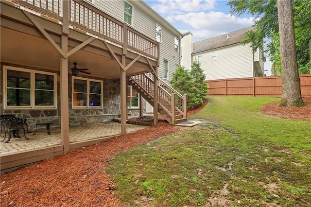 2585 Drew Valley Rd NE, Brookhaven, GA 30319 - view of yard featuring a patio, a ceiling fan, stairway, and a wooden deck