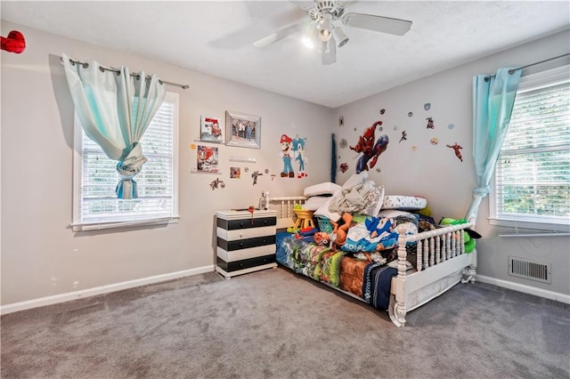 bedroom with carpet floors and ceiling fan