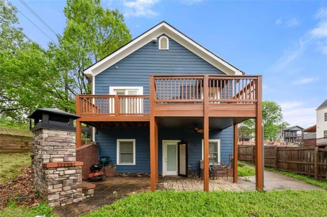 650 Ira St SW, Atlanta, GA 30312 - rear view of property with ceiling fan, fence, a patio, and a wooden deck